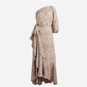 J. Crew Leopard Print One-Shoulder Ruffle Maxi Dress - Brown 12
